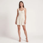 Women's Sweetheart Neck Floral Lace Mini Dress – Elegant A-Line Skater Dress-Dresses-Beige-XS-Kusasi