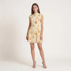Women's Floral A-Line Mini Dress – Elegant Cap Sleeve Summer Dress-Dresses-Light Yellow-XS-Kusasi