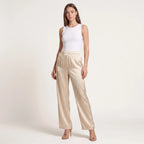 Women's Satin Wide-Leg Trousers – Elegant High-Waist Draped Pants-Trousers-Beige-S-Kusasi