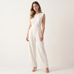 Women's Sleeveless Straight-Leg Jumpsuit – Elegant High-Waist Summer One-Piece-Jumpsuit-Beige-S-Kusasi
