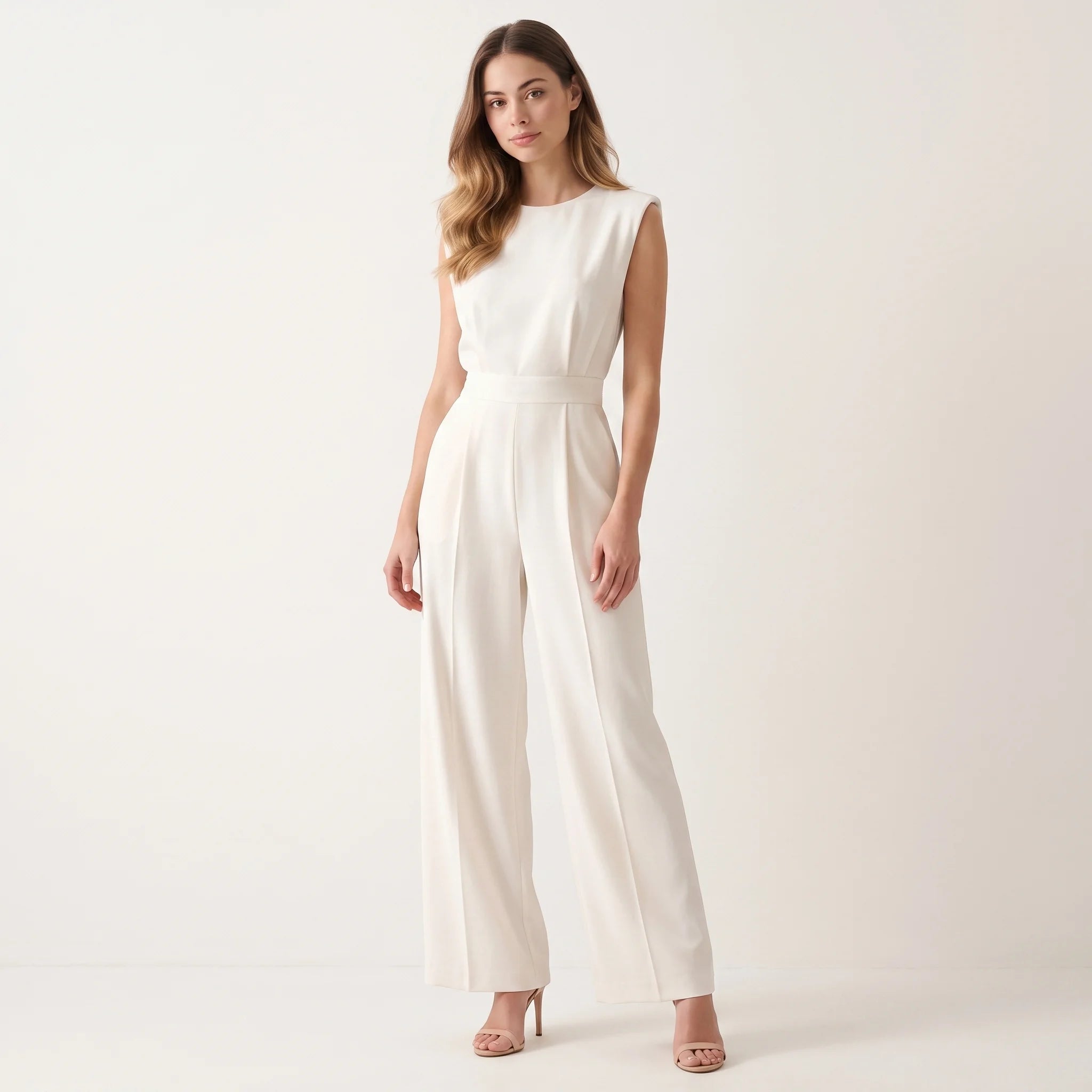 Women's Sleeveless Straight-Leg Jumpsuit – Elegant High-Waist Summer One-Piece-Jumpsuit-Beige-S-Kusasi