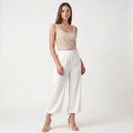Women's Wide-Leg Trousers – Lightweight Elastic Waist Relaxed Fit Pants-Trousers-Ivory-S-Kusasi
