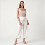 Women's Wide-Leg Trousers – Lightweight Elastic Waist Relaxed Fit Pants-Trousers-Ivory-S-Kusasi