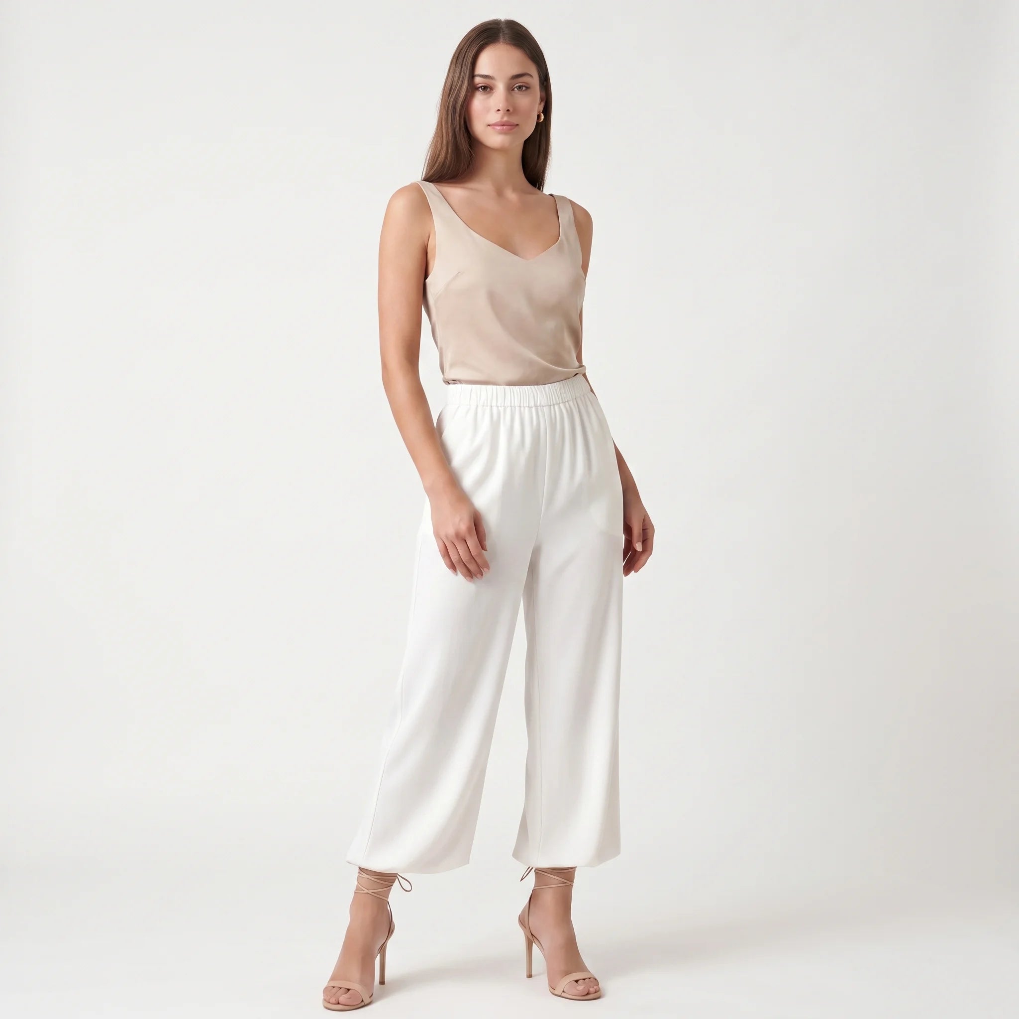 Women's Wide-Leg Trousers – Lightweight Elastic Waist Relaxed Fit Pants-Trousers-Ivory-S-Kusasi