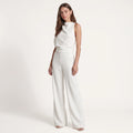 Women's One-Shoulder Wide-Leg Jumpsuit – Elegant High-Waist Sleeveless Evening Jumpsuit-Jumpsuit-White-S-Kusasi
