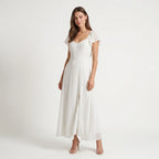 Women's Sweetheart Neck Chiffon Maxi Dress – Elegant A-Line Formal Occasion Dress-Dresses-Beige-XS-Kusasi