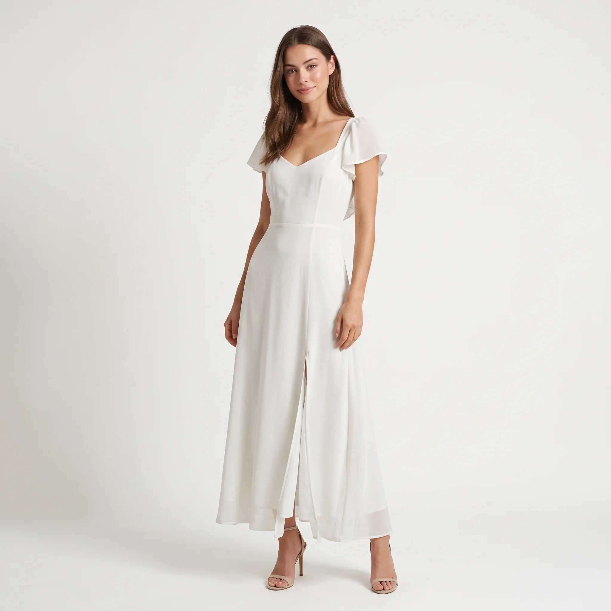 Women's Sweetheart Neck Chiffon Maxi Dress – Elegant A-Line Formal Occasion Dress-Dresses-Beige-XS-Kusasi