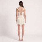Women's Sweetheart Neck Floral Lace Mini Dress – Elegant A-Line Skater Dress-Dresses-Beige-XS-Kusasi
