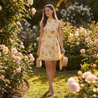 Women's Floral A-Line Mini Dress – Elegant Cap Sleeve Summer Dress-Dresses-Light Yellow-XS-Kusasi