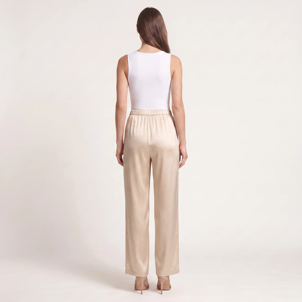Women's Satin Wide-Leg Trousers – Elegant High-Waist Draped Pants-Trousers-Beige-S-Kusasi