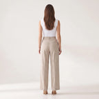 Women's Wide-Leg Tailored Trousers – High Waist Lightweight Office Pants-Trousers-Beige-S-Kusasi