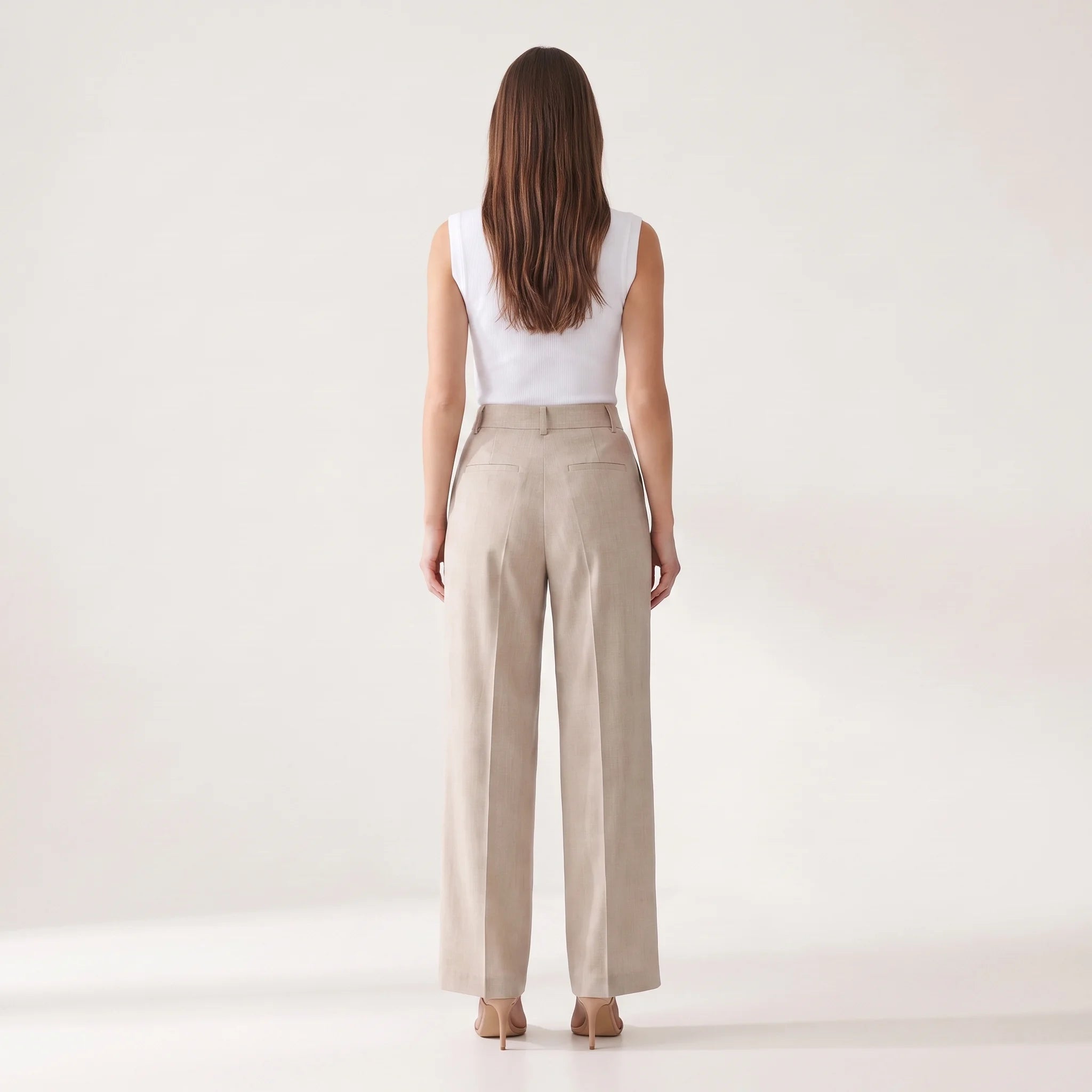 Women's Wide-Leg Tailored Trousers – High Waist Lightweight Office Pants-Trousers-Beige-S-Kusasi