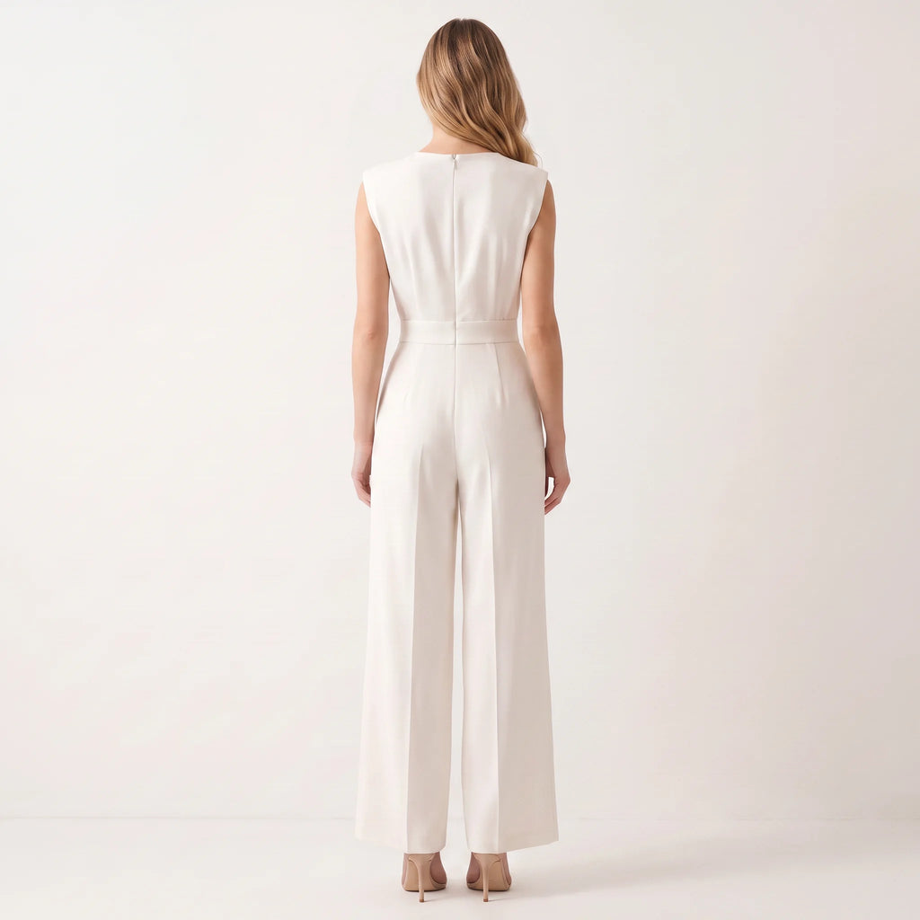 Women's Sleeveless Straight-Leg Jumpsuit – Elegant High-Waist Summer One-Piece-Jumpsuit-Beige-S-Kusasi