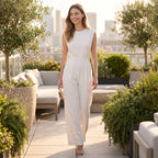 Women's Sleeveless Straight-Leg Jumpsuit – Elegant High-Waist Summer One-Piece-Jumpsuit-Beige-S-Kusasi