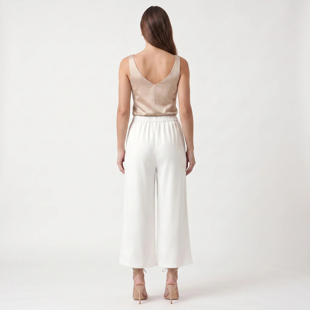 Women's Wide-Leg Trousers – Lightweight Elastic Waist Relaxed Fit Pants-Trousers-Ivory-S-Kusasi