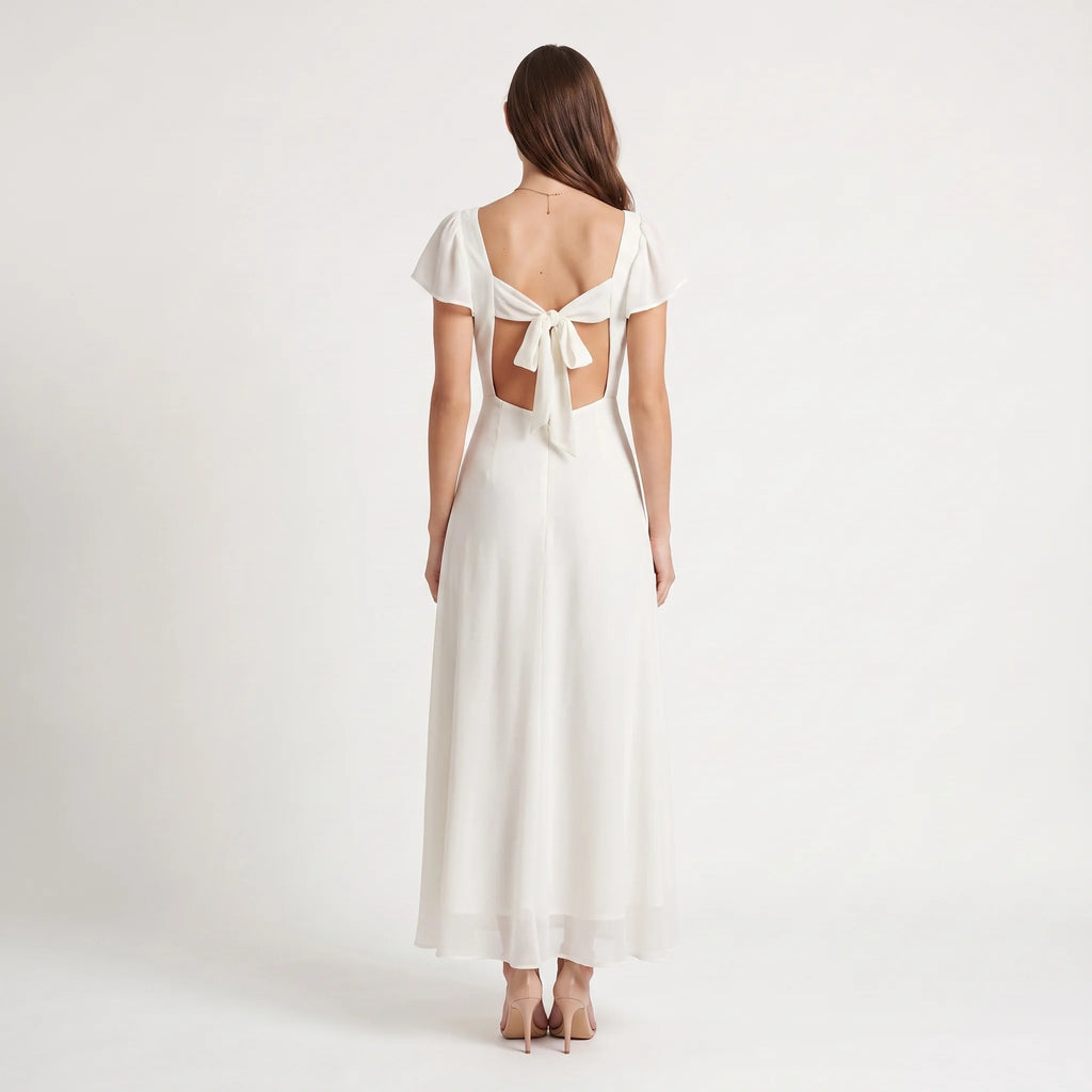 Women's Sweetheart Neck Chiffon Maxi Dress – Elegant A-Line Formal Occasion Dress-Dresses-Beige-XS-Kusasi