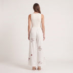 Women's Floral Embroidered Straight-Leg Trousers – Cotton Elastic Waist Pants-Trousers-White-S-Kusasi