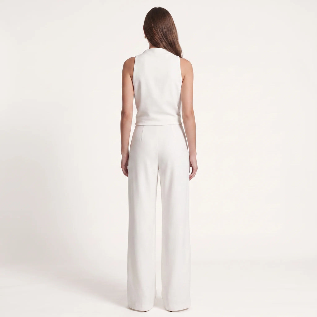 Women's One-Shoulder Wide-Leg Jumpsuit – Elegant High-Waist Sleeveless Evening Jumpsuit-Jumpsuit-White-S-Kusasi